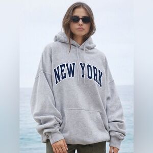 John Galt Brandy Melville Oversized Gray New York Hoodie